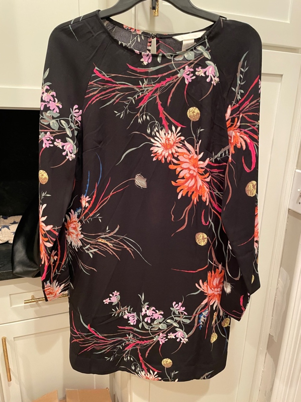 H&M Black Dress with Pink multi Botanical Print